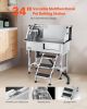 Dog Grooming Bathtub Stainless Steel w Stairs Faucet Showerhead 34"