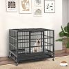 Foldable Heavy-Duty Metal Dog Crate with Lockable Rolling Casters and Tray