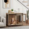 PawHut 39" Dog Crate Furniture, Dog Kennel Furniture End Table with Sliding Barn Door for Large Dogs, Walnut Brown