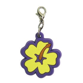 Soft PVC Rubber Hibiscus Collar Charms for Klippo Collar (Color: Yellow w/Purple Trim, size: 1" diameter)