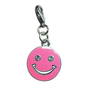 Happy Face with Sparkling Eyes Enamel Collar Charm for Klippo Collar (Color: Pink, size: 5/8" diameter)