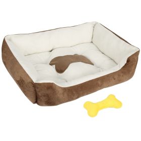 Dog Bed Soft Warm Fleece Puppy Cushion Mat S Size (Color: BROWN, size: S)