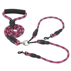 Dual Dog Leash – Walk 2 Dogs at Once, Tangle-Free & Reflective (Color: RoseRed)