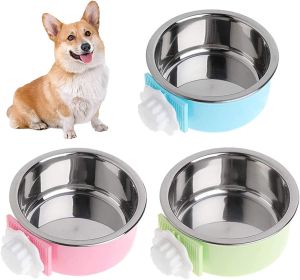 Removable Stainless Steel Hanging Pet Cage Bowl Food & Water Feeder (size: green)