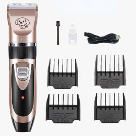 Quiet Rechargeable Pet Hair Clippers – Titanium Blades & Adjustable Guard Combs (Color: Gold)