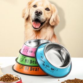 No Slid Slip Stainless steel dog bowl (colour: 22cm, size: Orange cartoon)