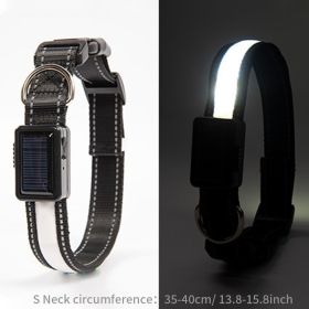 Solar And USB Rechargeable Light Up Pet Collar Waterproof LED Dog For Night Walking (Color: White, size: S)