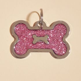 Metal Pet ID Tags with Pink Bone Shape for Dogs (Color: Shiny silver, size: 1 peice)
