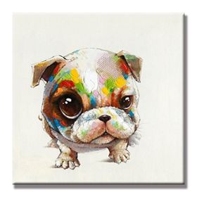 100% Hand Painted Abstract Oil Painting Wall Art Modern Minimalist Cute Dog Fashion Picture Canvas Home Decor For Living Room No Frame (size: 80x80cm)