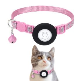 Pet Cat Reflective Collar With Bell For Airtag Tracker (Color: Pink, Type: Pet Supplies)