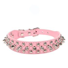 Adjustable Spiked Studded Leather Dog Collar Rivets Pet (Color: Pink, size: XXS)