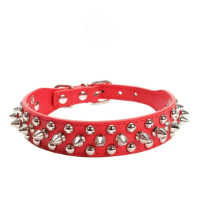 Adjustable Spiked Studded Leather Dog Collar Rivets Pet (Color: Red, size: XXS)
