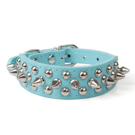 Adjustable Spiked Studded Leather Dog Collar Rivets Pet (Color: Blue, size: M)