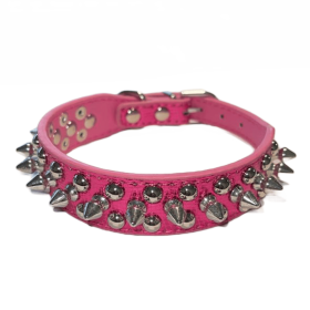 Adjustable Spiked Studded Leather Dog Collar Rivets Pet (Color: Rose Sparkle, size: M)
