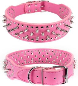 Adjustable Spiked Studded Leather Dog Collar Rivets Pet (Color: Rose, size: M)