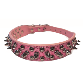 Adjustable Spiked Studded Leather Dog Collar Rivets Pet (Color: Pink Sparkle, size: XS)