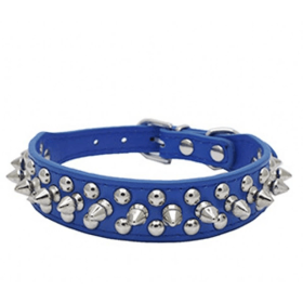 Adjustable Spiked Studded Leather Dog Collar Rivets Pet (Color: Navy Blue, size: XS)