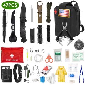 EDC Gear Equipment Tool First Aid Supplies Kit Tools with Pouch (Color: Black)