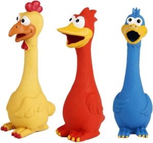 Rubber Chicken Squeaky Dog Toys (Color: Red)
