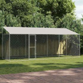 Dog Kennel Silver 600 x 200 x 256 cm Galvanized Steel (Color: Silver)