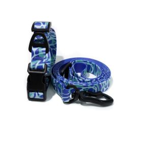 Waterproof UV Embossed Dog Leash Set | Durable Traction Rope for Training (Color: Blue ripples, size: 2.5cm*150cm)