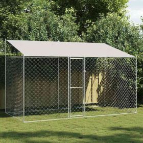 Dog Kennel Silver 400 x 200 x 256 cm Galvanized Steel (Color: Silver)