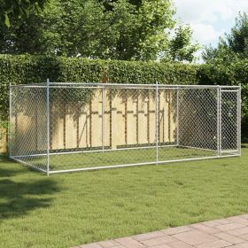 Dog Kennel Grey Galvanized Steel 78.7 x 157.5 x 59.1 In (Color: Grey)