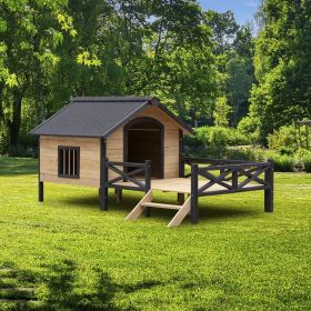Outdoor Large Wooden Cabin House Style Dog Kennel with Porch (Color: as Pic)