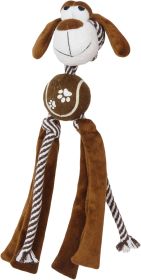 Pet Life 'Tennis Pawl' Rope Squeaker and Crinkle Tennis Dog Toy (Color: BROWN)