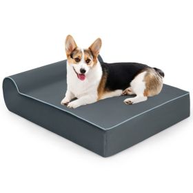 Orthopedic Dog Bed with Headrest and Removable Washable Cover (Color: GRAY)