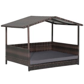 Outdoor Wicker Doghouse with Weatherproof Roof (Color: GRAY)