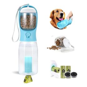 3 in1 Dog Outdoor Water Bottle,Portable Water Dispenser with Food Container,Poop Bag×3,Carbon Filter×2,Leak Proof Lock for Cat (Color: Blue)