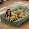 Extra Large Human and Dog Bed Comfortable and Washable with Handle, Blanket and 4 Storage Pockets, 72"x48"x10"