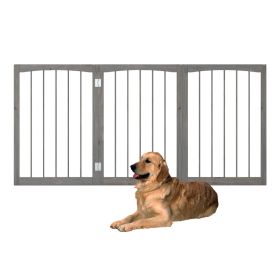Wooden Pet Gate Foldable Expandable | Fir Wood Dog Barrier Fence for Home & Stairs (Type: Pet Supplies, Color: GRAY)