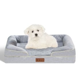 Orthopedic Dog Bed With High Support For Small And Large Breeds - Breathable, Waterproof Memory Foam Bed With Elevated Sides (Color: GRAY, size: L)