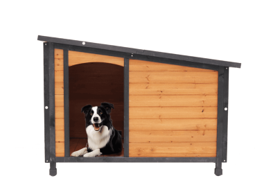 Weatherproof Outdoor Wooden Dog House (Color: as Pic)