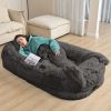 Oversized Human Dog Bed – Faux Fur Plush Orthopedic Bed with Pillow & Blanket for Adults & Pets, Washable Cover